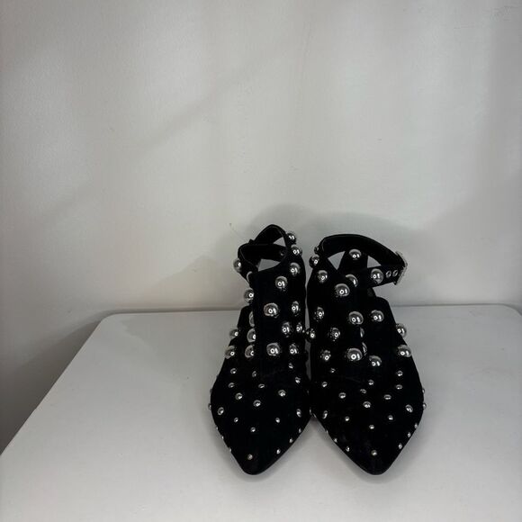 Qupid- Black Heels w/Ankle Straps & Silver Bubble Studs - Picture 3 of 7